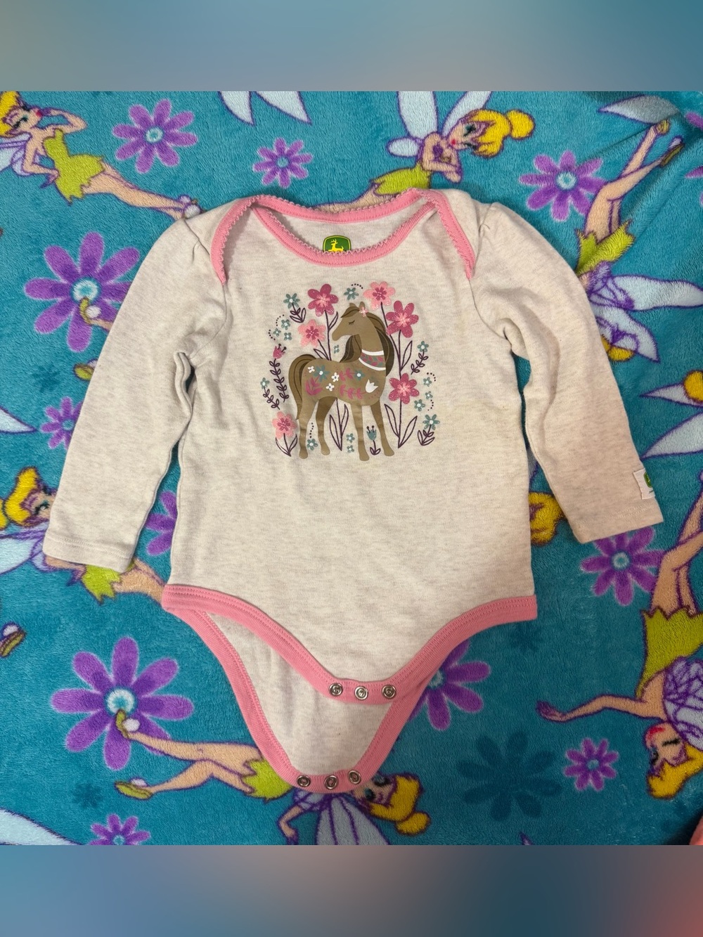 John Deere Baby Girl Horse Floral Bodysuit 9-12 Months